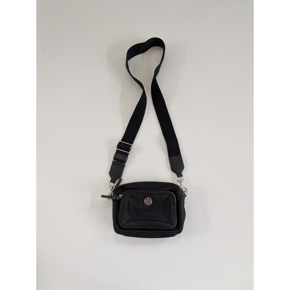 Tory Burch Virginia Nylon Crossbody Camera Bag Black Silver Hardware